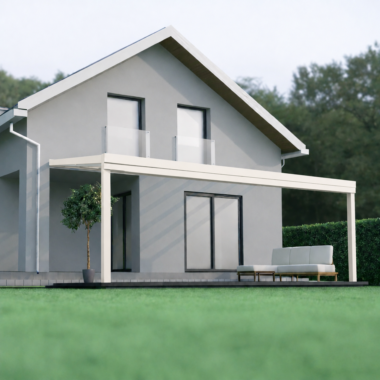 The Giallo Plus polycarbonate veranda in anthracite from the side showing depth