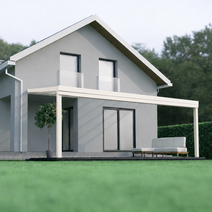 The Giallo Plus polycarbonate veranda in anthracite from the side showing depth