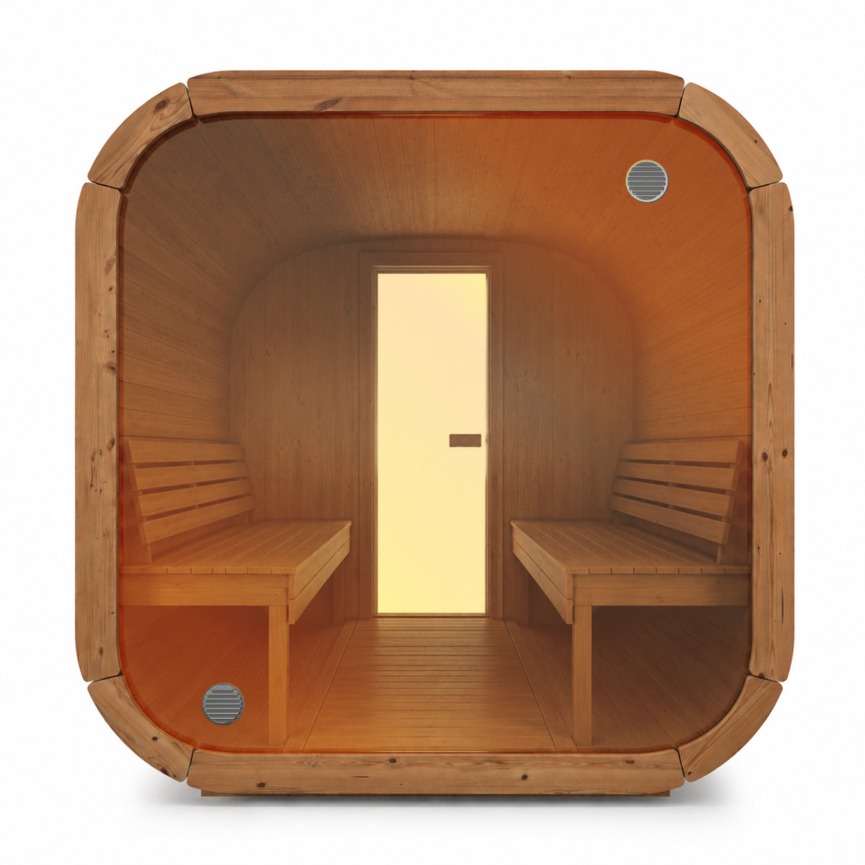 Full Glass Back Wall for Outdoor Cube Saunas — back view