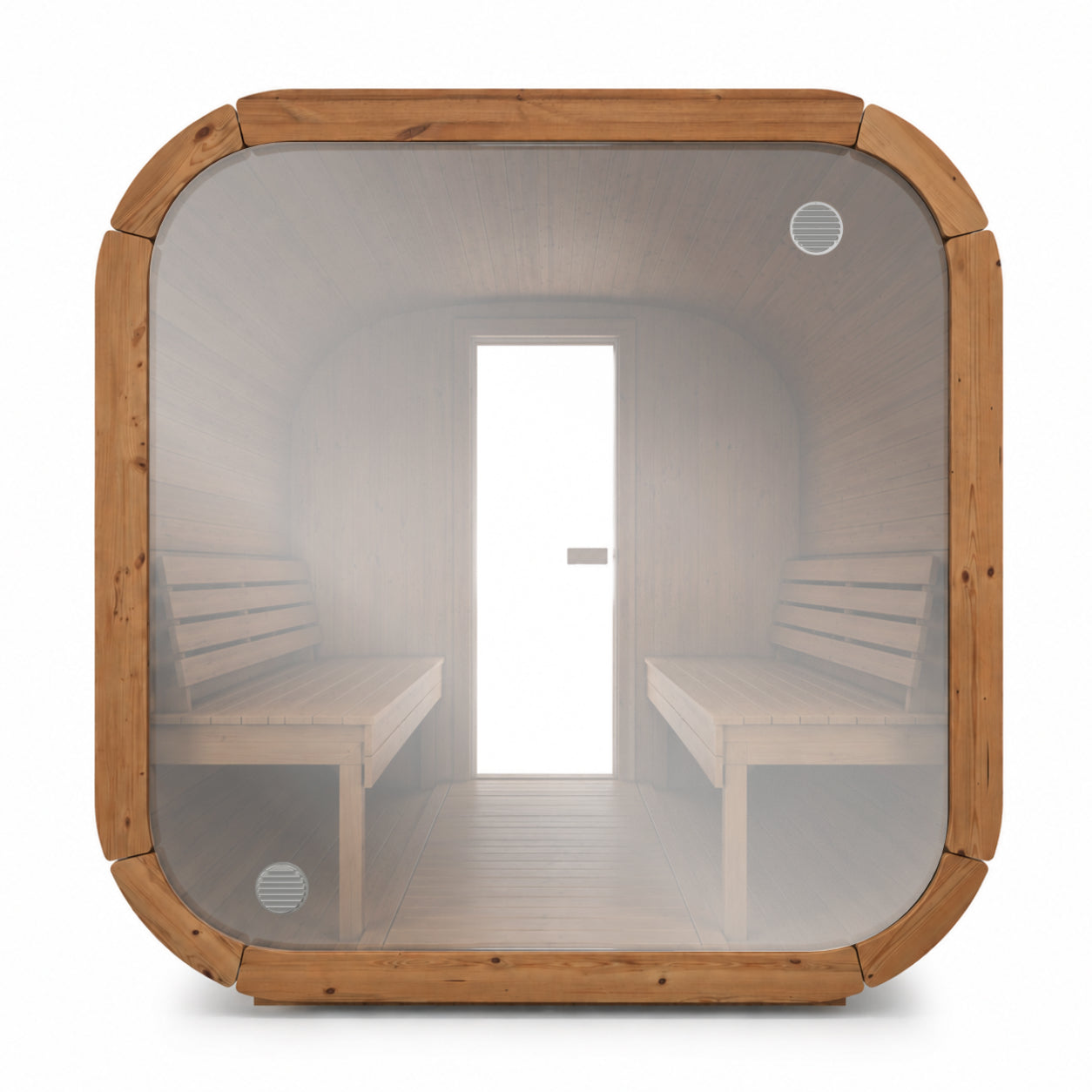 Full Glass Back Wall for Outdoor Cube Saunas — back view