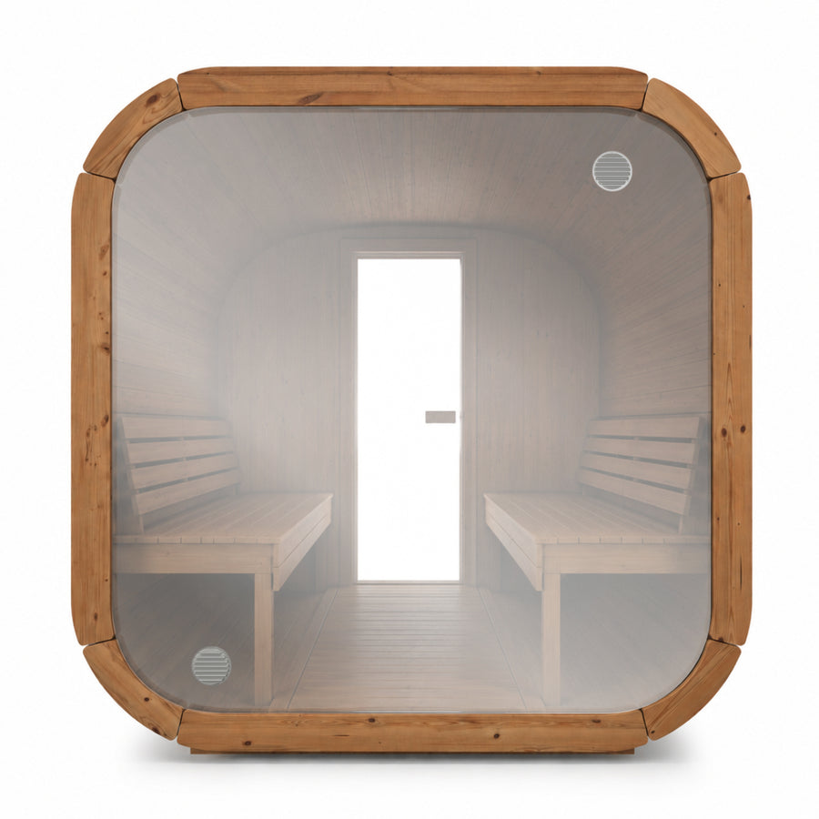 Full Glass Back Wall for Outdoor Cube Saunas — back view