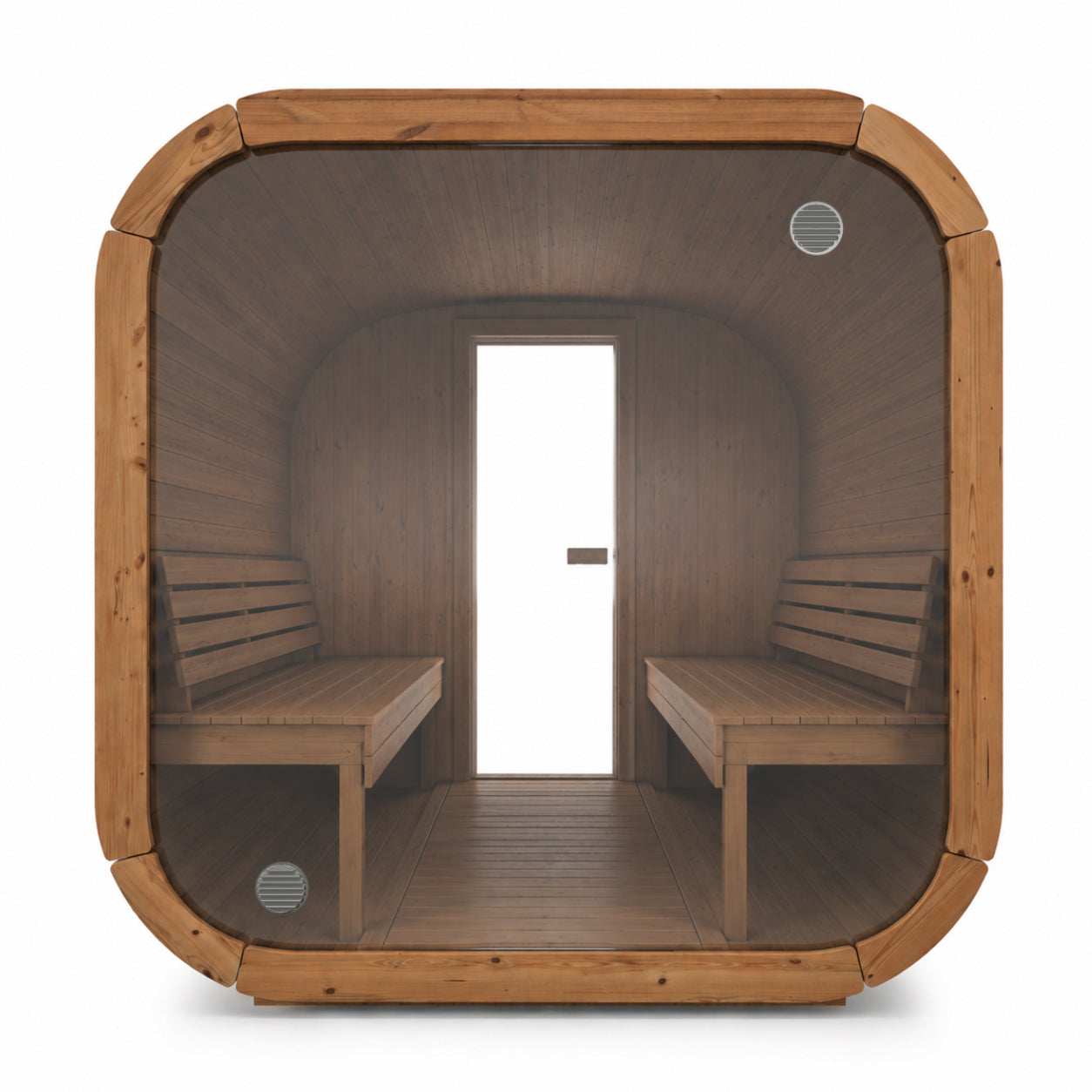 Full Glass Back Wall for Outdoor Cube Saunas — back view