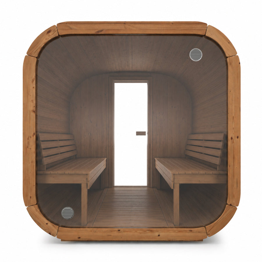 Full Glass Back Wall for Outdoor Cube Saunas — back view