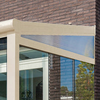 Polycarbonate key frame panel in cream frame for sloped veranda gable end closure