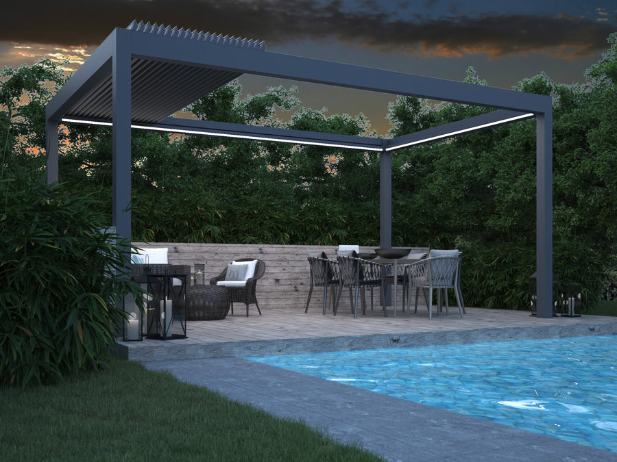 Motorised Retractable Roof Pergola | Deponti Pinela Deluxe | Full Open-Sky Effect | Somfy Remote | Synchronised Gasket Seal