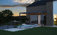 The Portico pergola in white from inside looking up through open louvres