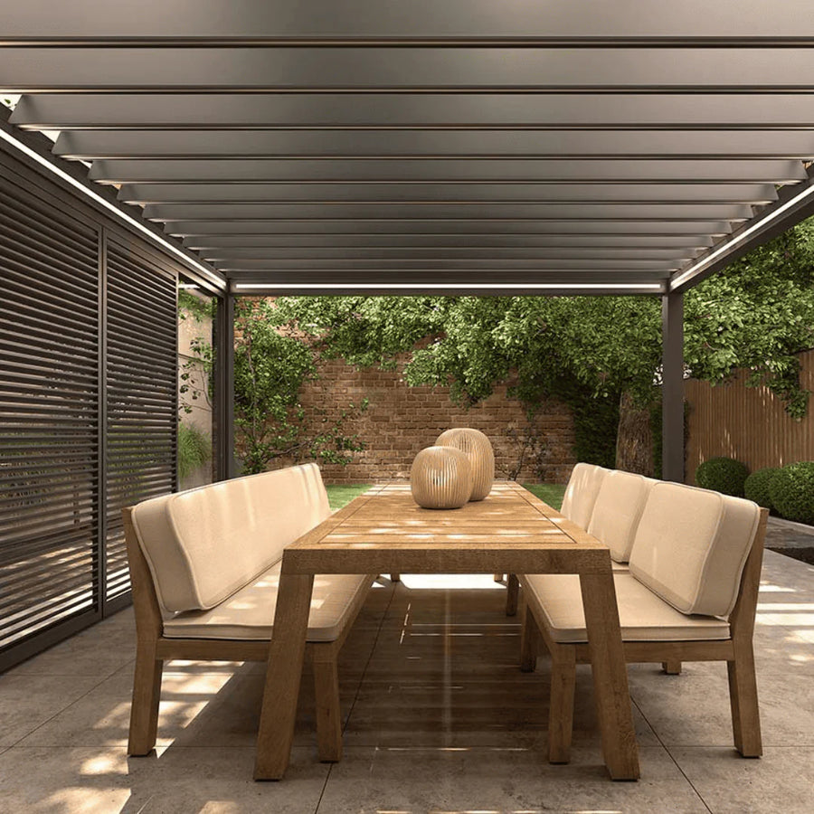Motorised Louvred Pergola | Deponti Pinela Delight | Slimline Tilting Louvres | Smooth Light & Shade Control | Elegant Outdoor Living