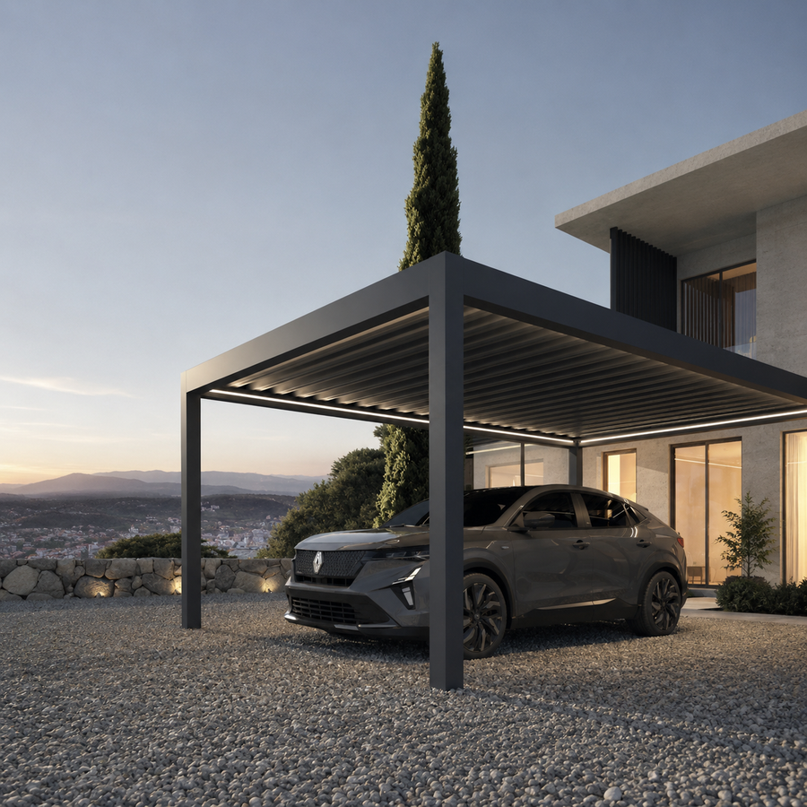 Aluminium Carport | Deponti Pinela Carport | Trapezoidal Roofing | Extra-Wide | Spans Up To 7m | Integrated LED