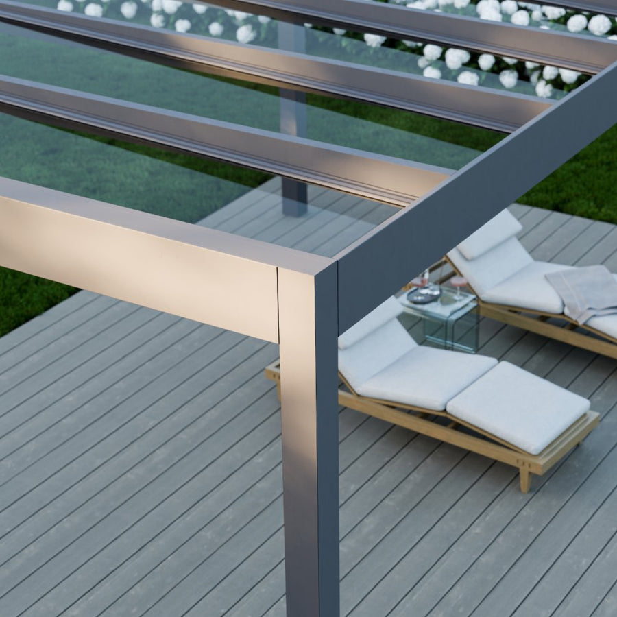 Glass Roof Aluminium Pergola | Deponti Pinela Glass | Reinforced Safety Glass | Extra-Wide Panels | Spans Up To 7m | Integrated LED