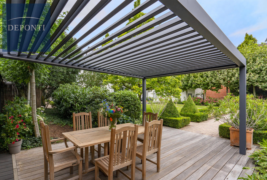 Motorised Louvred Pergola | Deponti Pinela | Somfy Remote Control | Stepless Louvre Rotation Up To 120° | Precise Light & Airflow Control