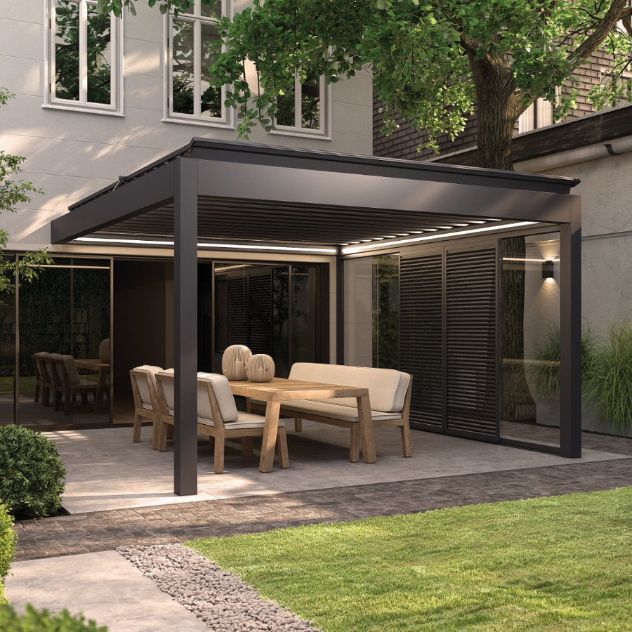 Motorised Louvred Pergola | Deponti Pinela Tilt | Wide-Span Tilting Louvres | Precision Light & Airflow Control | Architectural Outdoor Living