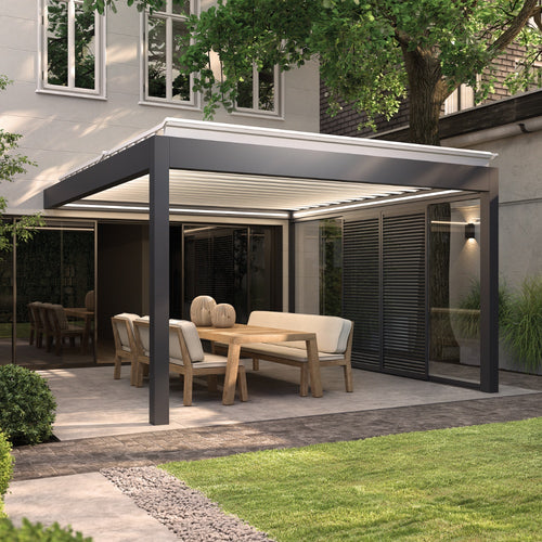 Motorised Louvred Pergola | Deponti Pinela Tilt | Wide-Span Tilting Louvres | Precision Light & Airflow Control | Architectural Outdoor Living