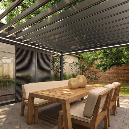Motorised Louvred Pergola | Deponti Pinela Tilt | Wide-Span Tilting Louvres | Precision Light & Airflow Control | Architectural Outdoor Living