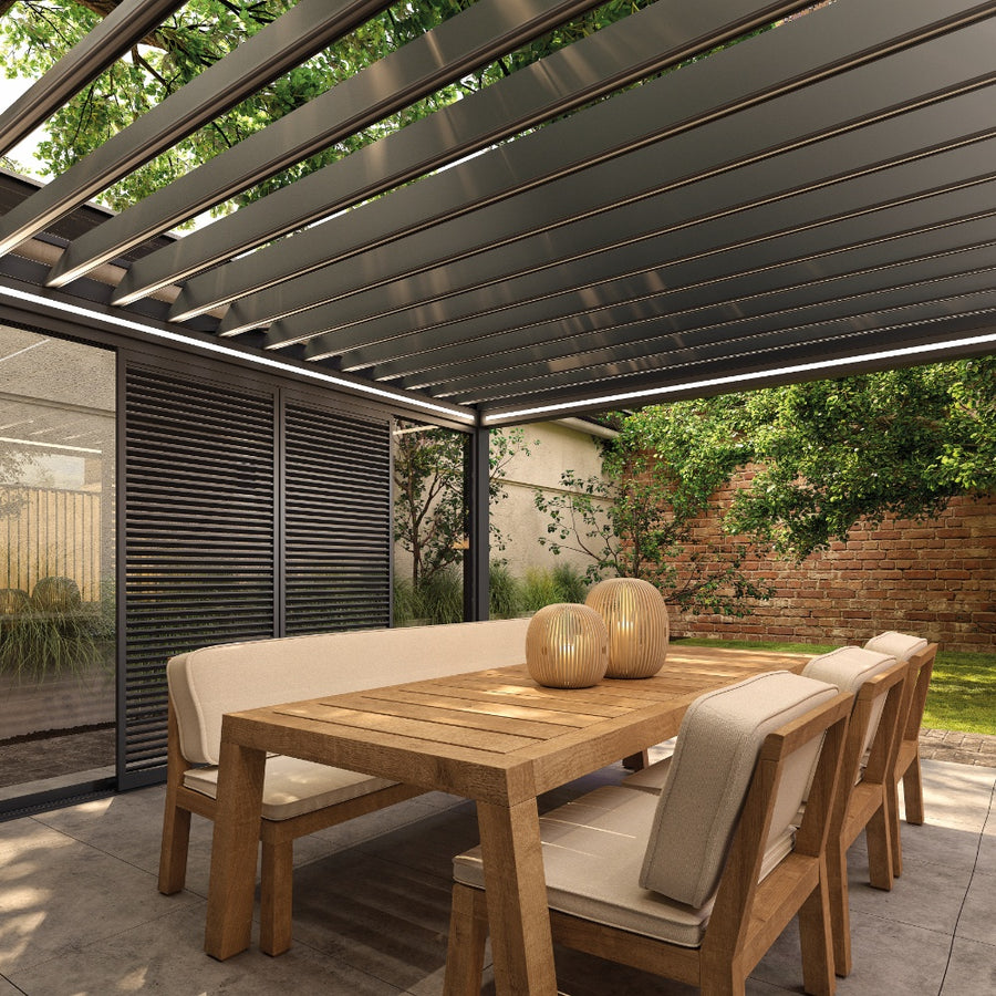 Motorised Louvred Pergola | Deponti Pinela Tilt | Wide-Span Tilting Louvres | Precision Light & Airflow Control | Architectural Outdoor Living