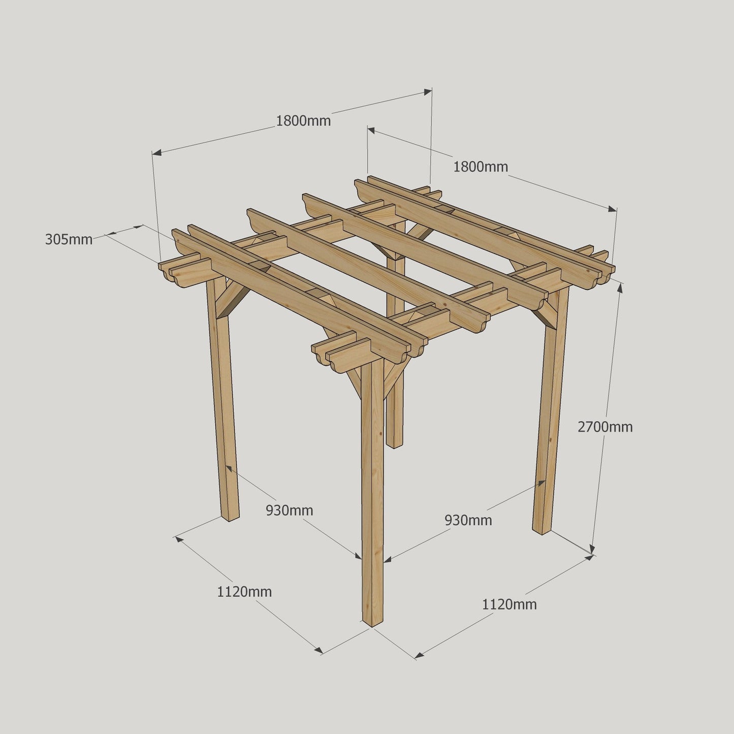 Freestanding Double Garden Pergola - Rustic Brown - 1.8m Width x 1.8m Length