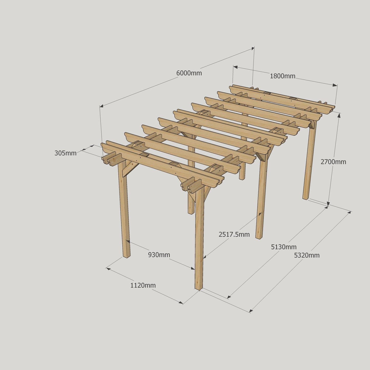 Freestanding Double Garden Pergola - Light Green - 1.8m Width x 6m Length