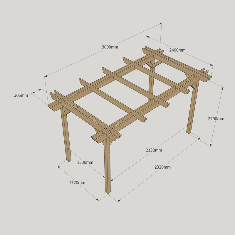 Freestanding Double Garden Pergola - Rustic Brown - 2.4m Width x 3m Length