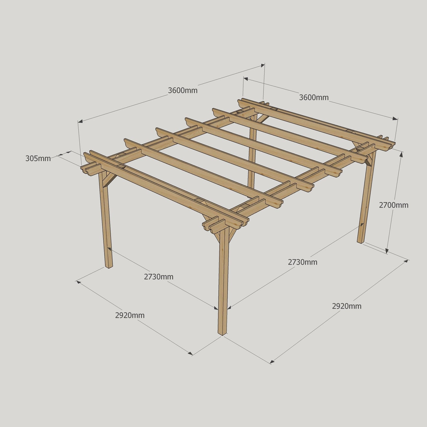 Freestanding Double Garden Pergola - Light Green - 3.6m Width x 3.6m Length