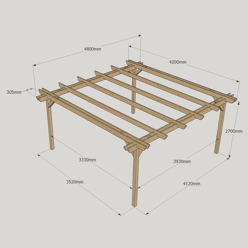 Freestanding Double Garden Pergola - Rustic Brown - 4.2m Width x 4.8m Length