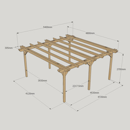 Freestanding Double Garden Pergola - Rustic Brown - 4.8m Width x 5.4m Length