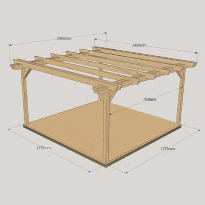 Freestanding Double Garden Pergola with Decking - Rustic Brown - 2.4m Width x 2.4m Length