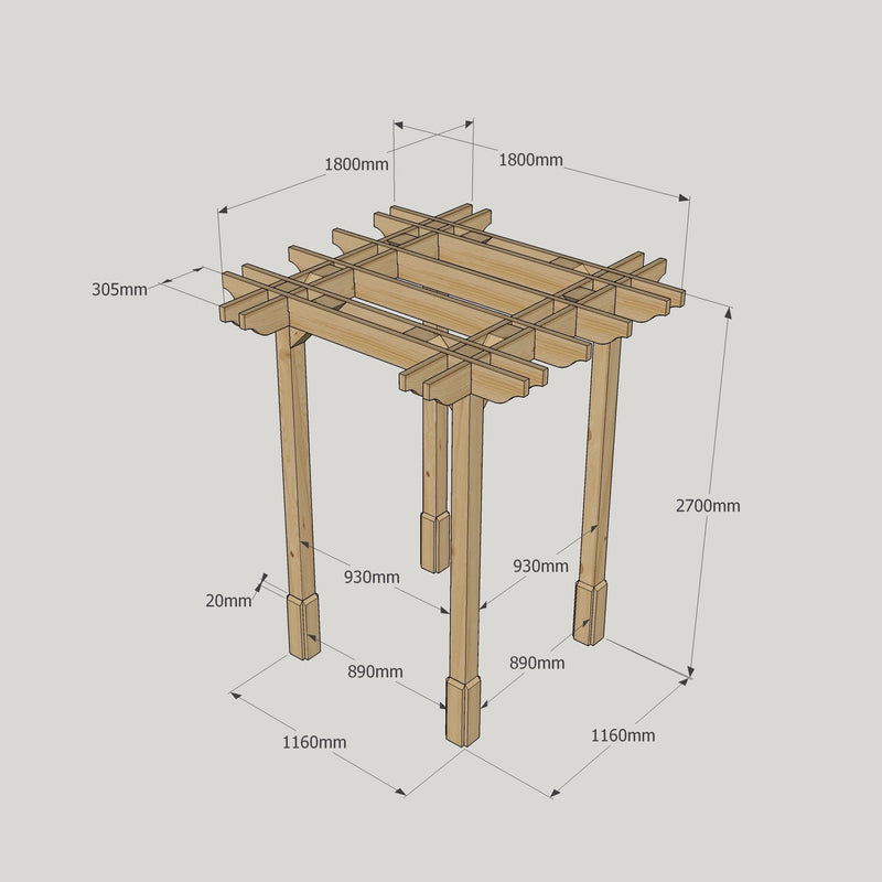 Freestanding Double Premium Pergola - Rustic Brown - 1.8m Width x 1.8m Length
