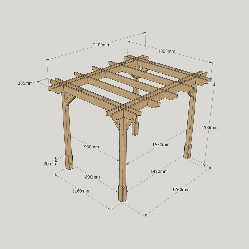 Freestanding Double Premium Pergola - Rustic Brown - 1.8m Width x 2.4m Length