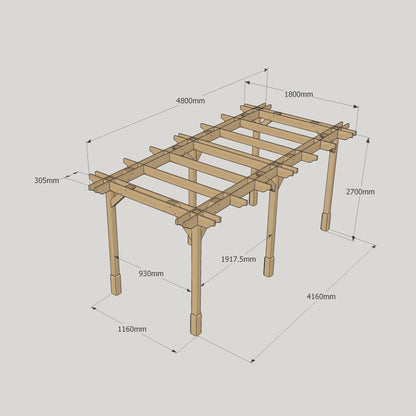 Freestanding Double Premium Pergola - Rustic Brown - 1.8m Width x 4.8m Length