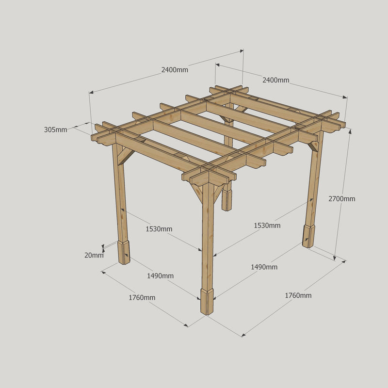 Freestanding Double Premium Pergola - Rustic Brown - 2.4m Width x 2.4m Length
