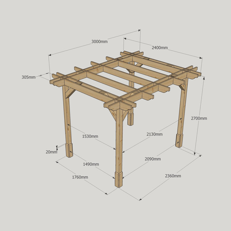 Freestanding Double Premium Pergola - Rustic Brown - 2.4m Width x 3m Length