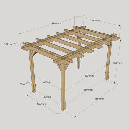 Freestanding Double Premium Pergola - Rustic Brown - 2.4m Width x 4.8m Length