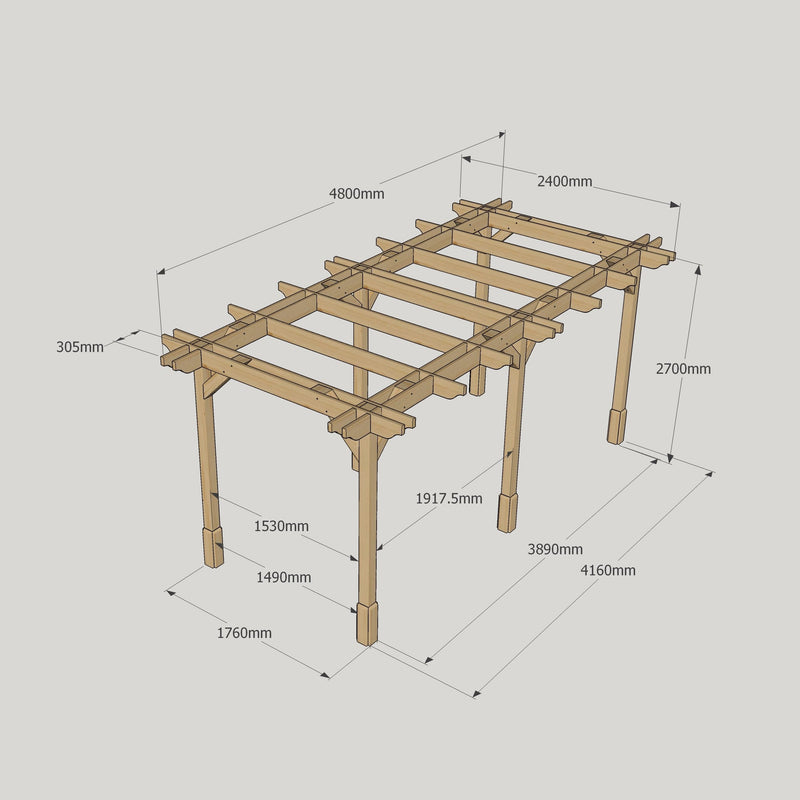 Freestanding Double Premium Pergola - Rustic Brown - 2.4m Width x 4.8m Length