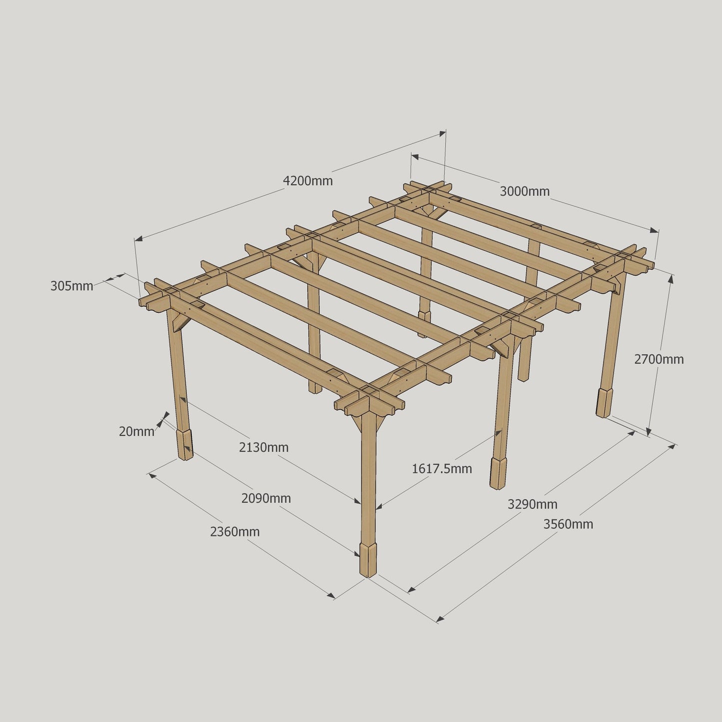Freestanding Double Premium Pergola - Light Green - 3m Width x 4.2m Length
