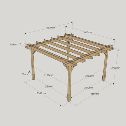 Freestanding Double Premium Pergola - Rustic Brown - 3m Width x 4.8m Length