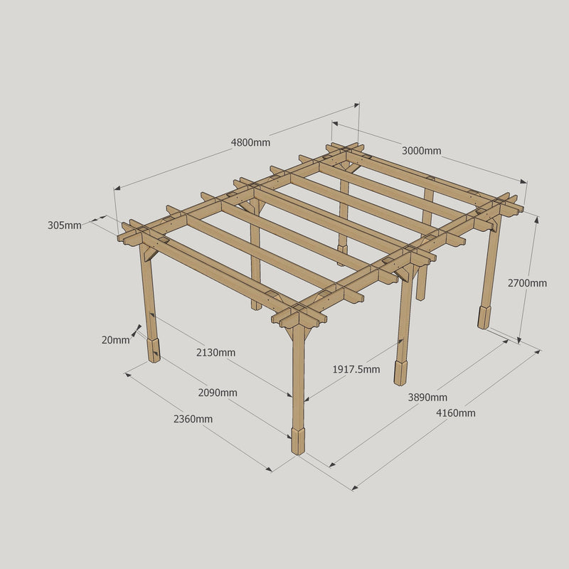 Freestanding Double Premium Pergola - Rustic Brown - 3m Width x 4.8m Length