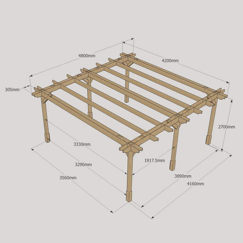 Freestanding Double Premium Pergola - Rustic Brown - 4.2m Width x 4.8m Length