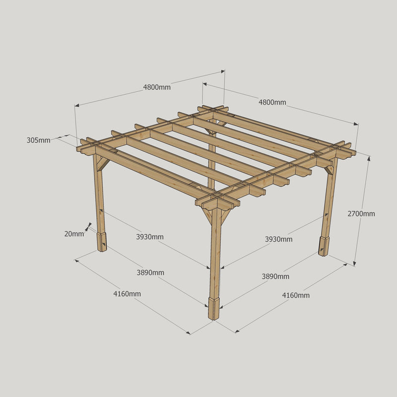 Freestanding Double Premium Pergola - Rustic Brown - 4.8m Width x 4.8m Length