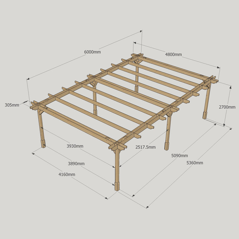Freestanding Double Premium Pergola - Rustic Brown - 4.8m Width x 6m Length