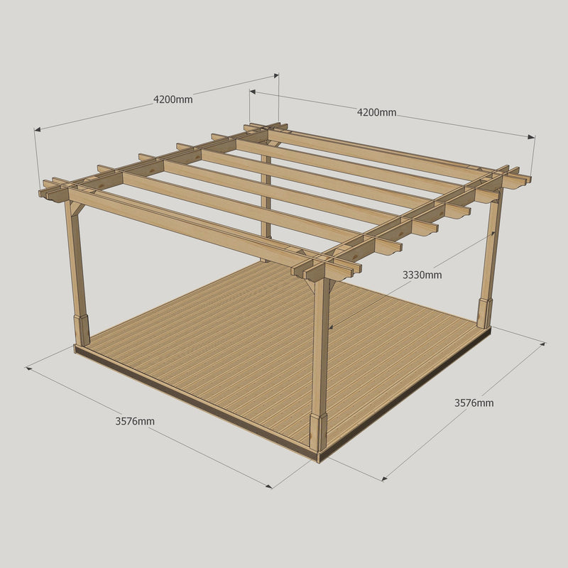 Freestanding Double Premium Pergola with Decking - Light Green - 4.2m Width x 4.2m Length