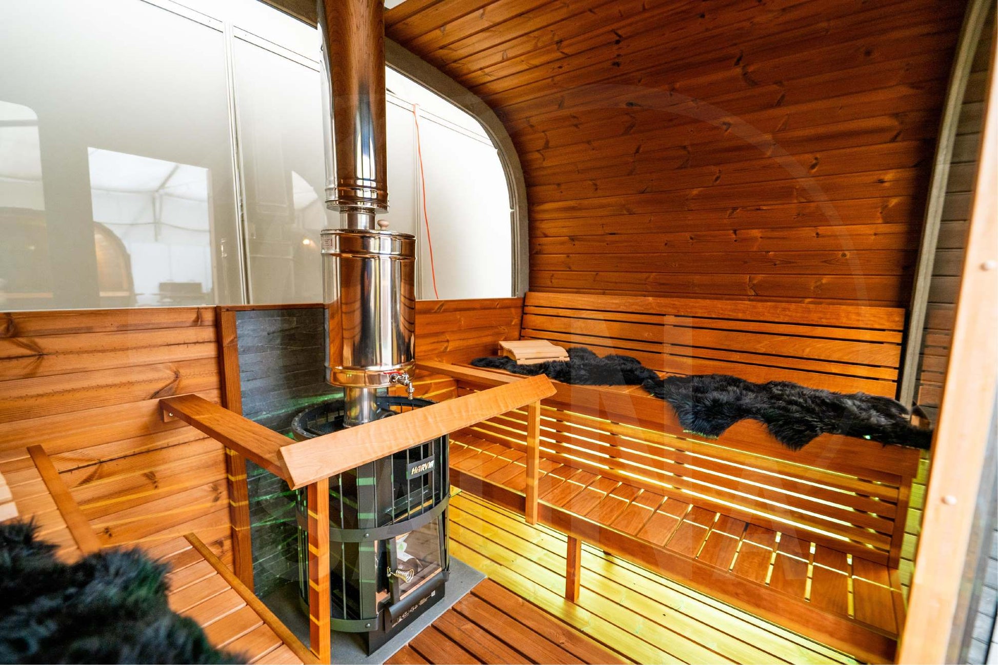 vista 240 deluxe thermowood with glass front 6 person outdoor cube sauna product exterior view — view 5