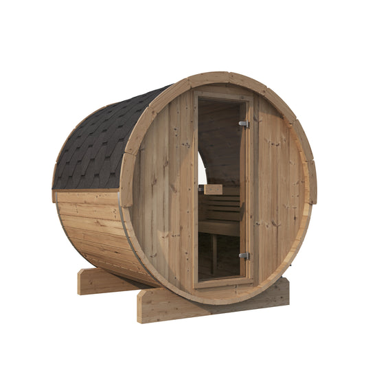Barrel Sauna Ergo 180 — angle view