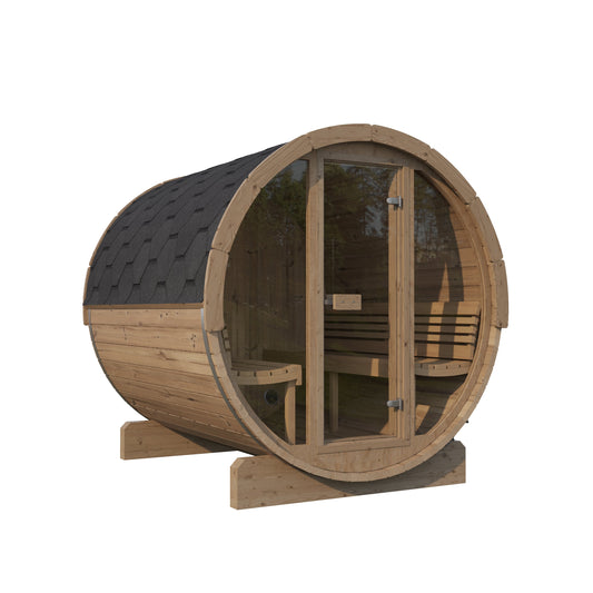 Barrel Sauna Ergo 220 — angle view