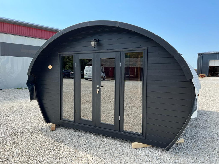 byron 400 pro thermowood with glass doors 6 person outdoor sauna studio changing room product exterior view — view 6