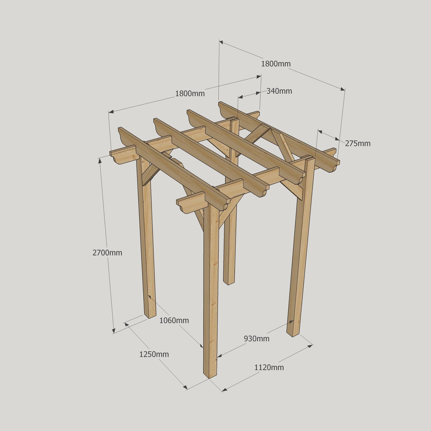 Freestanding Garden Pergola - Rustic Brown - 1.8m Width x 1.8m Length