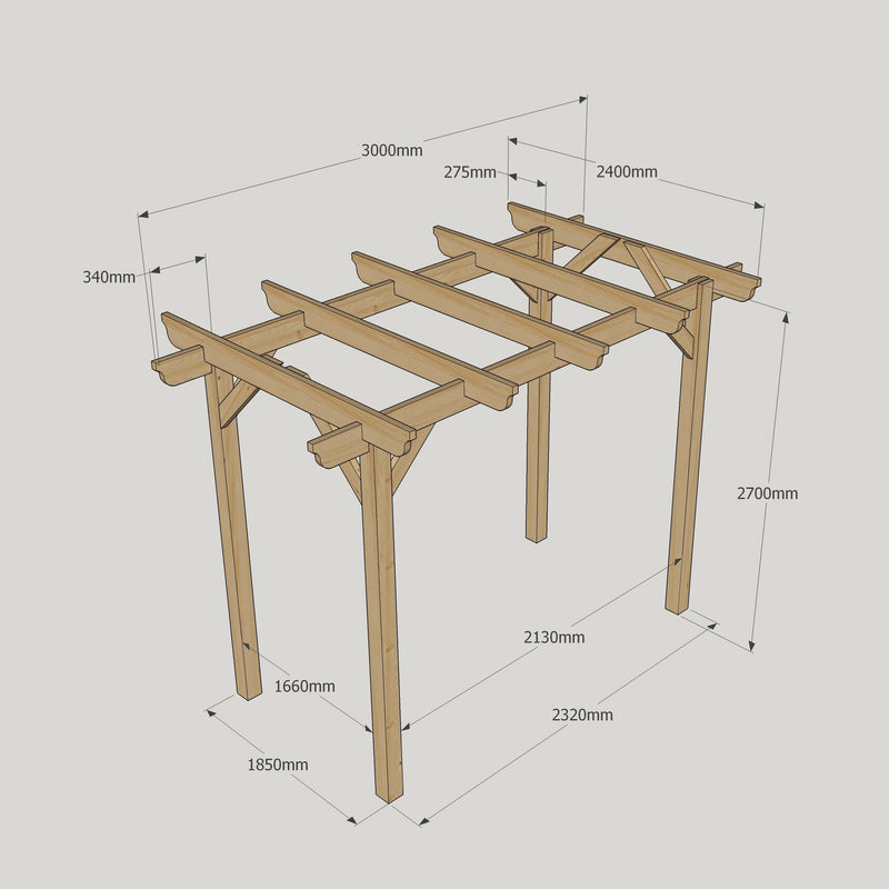 Freestanding Garden Pergola - Rustic Brown - 2.4m Width x 3m Length