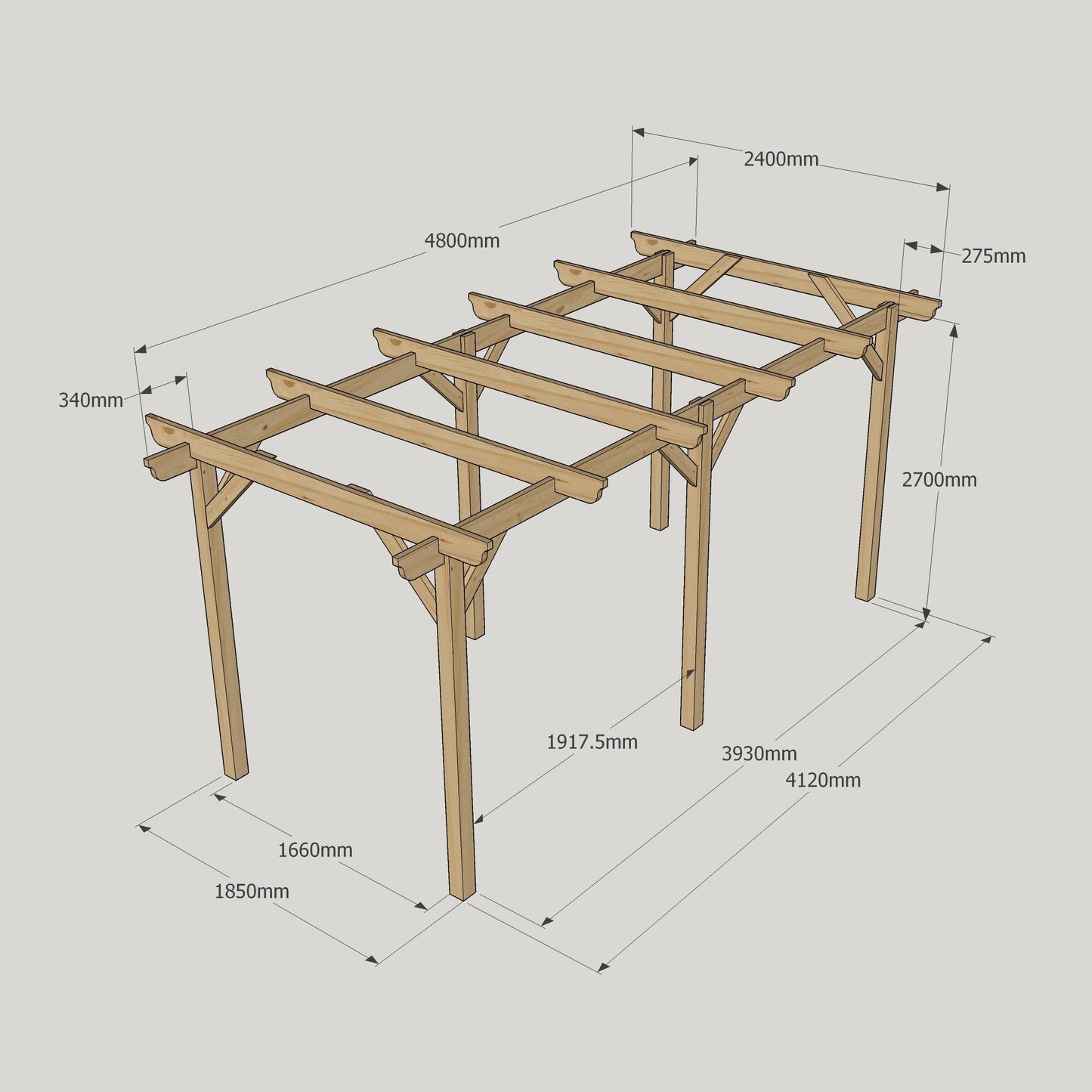 Freestanding Garden Pergola - Light Green - 2.4m Width x 4.8m Length