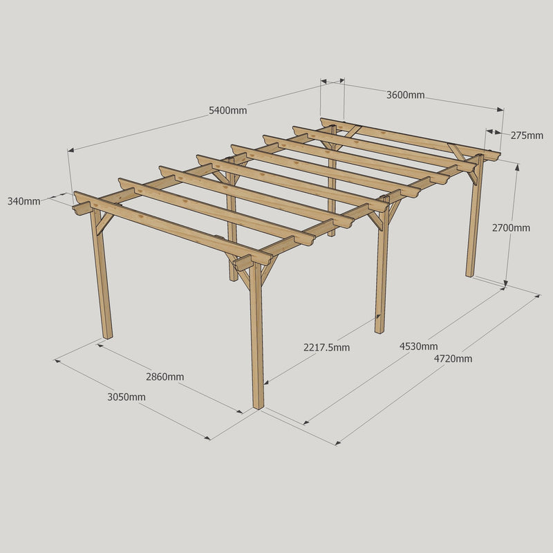 Freestanding Garden Pergola - Rustic Brown - 3.6m Width x 5.4m Length