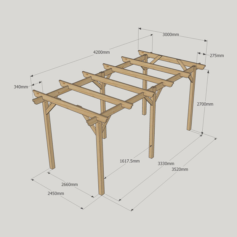 Freestanding Garden Pergola - Light Green - 3m Width x 4.2m Length