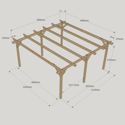 Freestanding Garden Pergola - Light Green - 4.8m Width x 4.8m Length