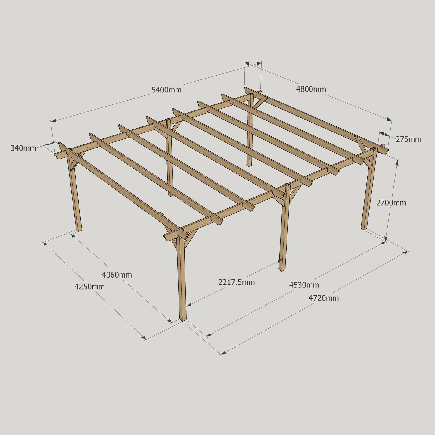 Freestanding Garden Pergola - Rustic Brown - 4.8m Width x 5.4m Length